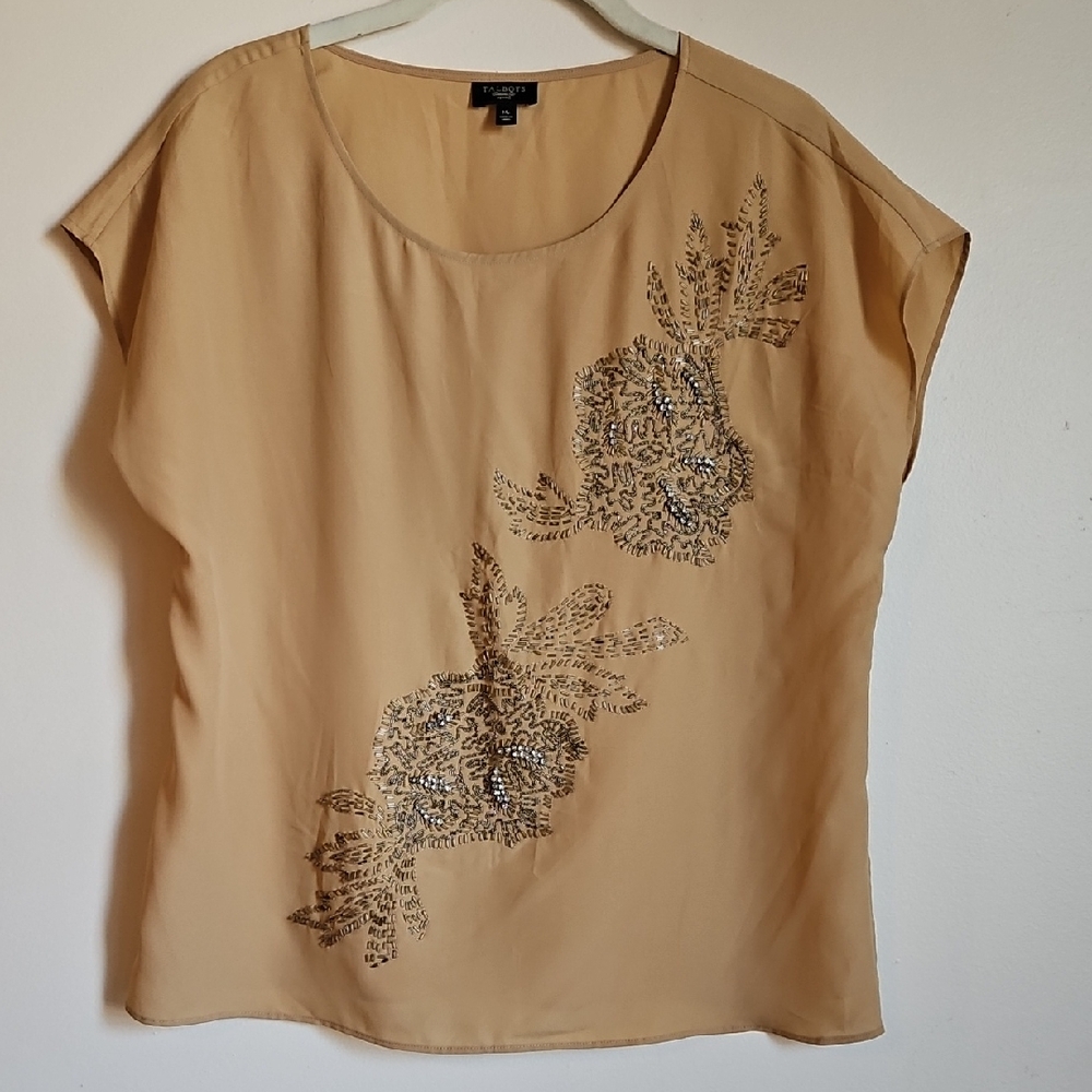 Talbots Vintage Cap Sleeve Top Embellished Beaded Evening Party MP